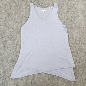 J Jill Top Womens Large Blue Linen Rayon PureJill Tank Double Layer V Neck Coast